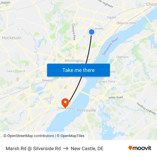 Marsh Rd @ Silverside Rd to New Castle, DE map