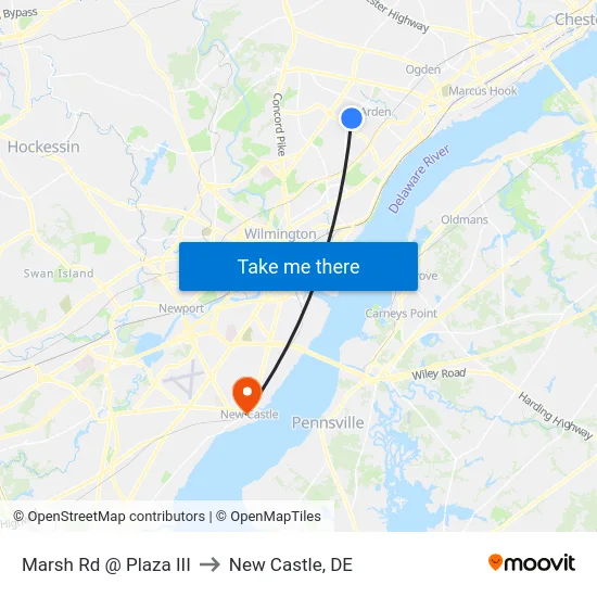 Marsh Rd @ Plaza III to New Castle, DE map