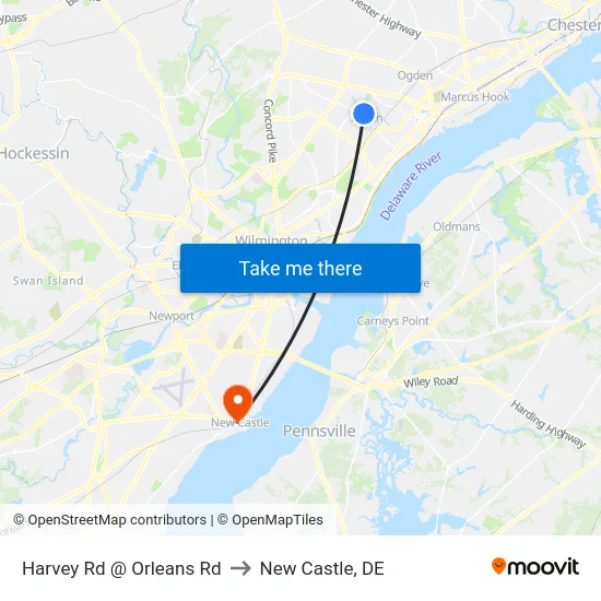 Harvey Rd @ Orleans Rd to New Castle, DE map