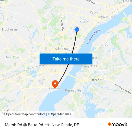 Marsh Rd @ Bette Rd to New Castle, DE map