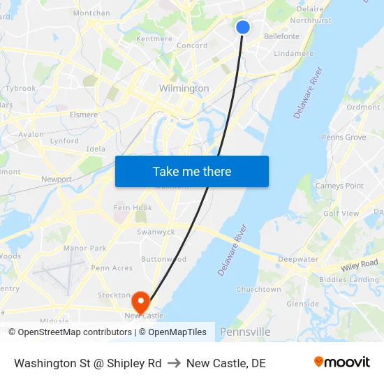 Washington St @ Shipley Rd to New Castle, DE map