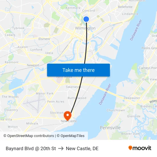 Baynard Blvd @ 20th St to New Castle, DE map