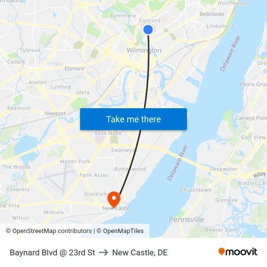 Baynard Blvd @ 23rd St to New Castle, DE map