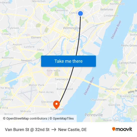 Van Buren St @ 32nd St to New Castle, DE map