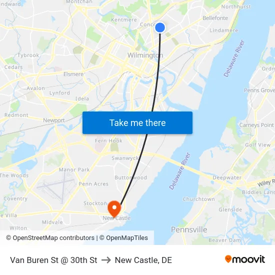 Van Buren St @ 30th St to New Castle, DE map