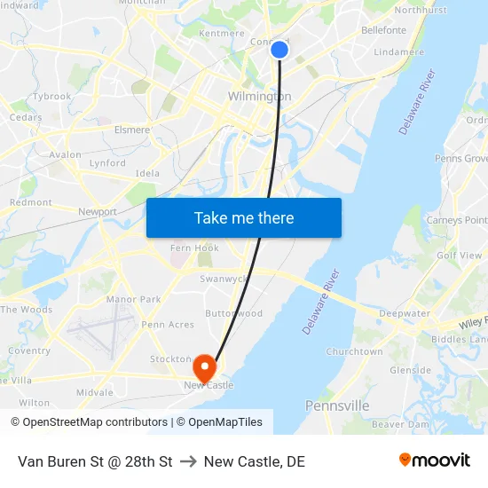 Van Buren St @ 28th St to New Castle, DE map