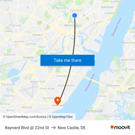 Baynard Blvd @ 22nd St to New Castle, DE map
