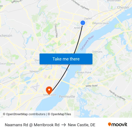 Naamans Rd @ Merribrook Rd to New Castle, DE map