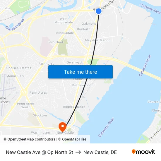 New Castle Ave @ Op North St to New Castle, DE map