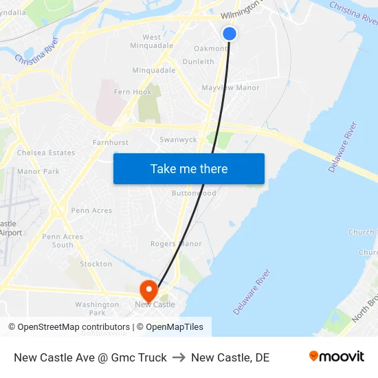 New Castle Ave @ Gmc Truck to New Castle, DE map
