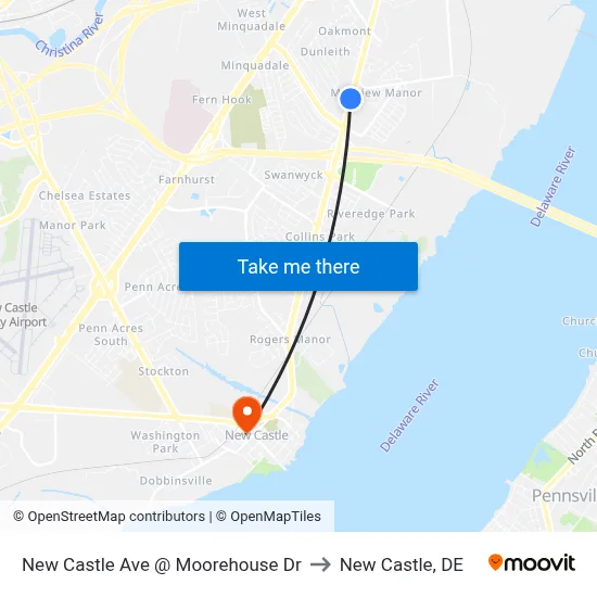 New Castle Ave @ Moorehouse Dr to New Castle, DE map