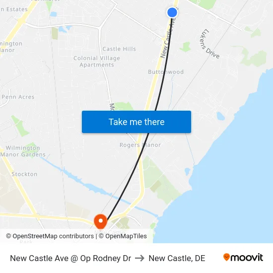 New Castle Ave @ Op Rodney Dr to New Castle, DE map