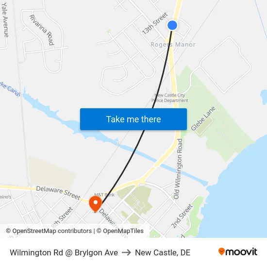 Wilmington Rd @ Brylgon Ave to New Castle, DE map