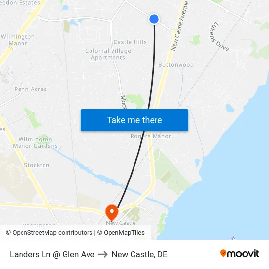 Landers Ln @ Glen Ave to New Castle, DE map