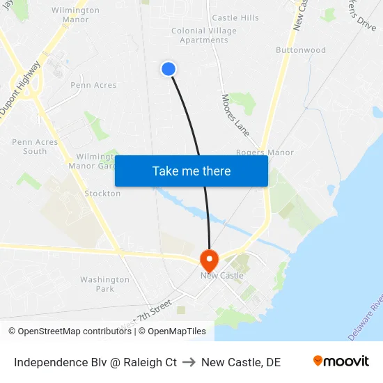 Independence Blv @ Raleigh Ct to New Castle, DE map