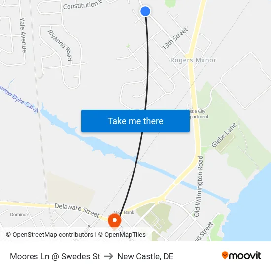Moores Ln @ Swedes St to New Castle, DE map