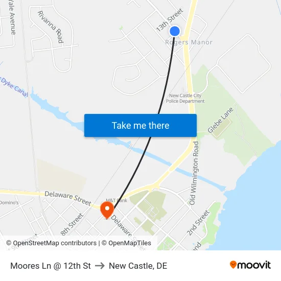 Moores Ln @ 12th St to New Castle, DE map