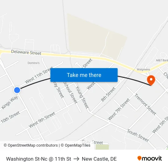 Washington St-Nc @ 11th St to New Castle, DE map