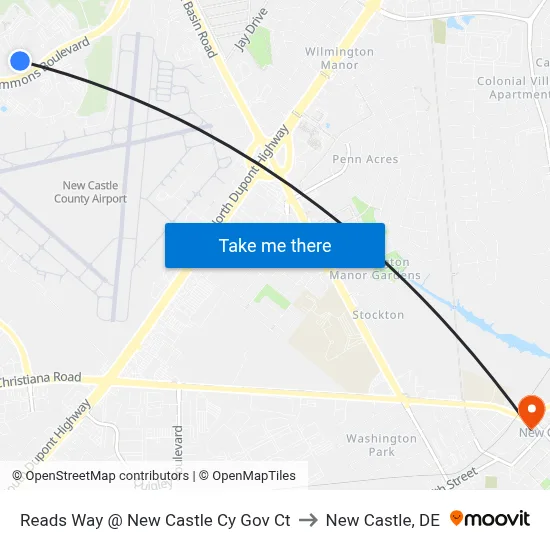 Reads Way @ New Castle Cy Gov Ct to New Castle, DE map