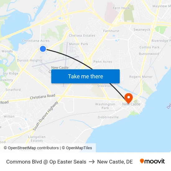 Commons Blvd @ Op Easter Seals to New Castle, DE map