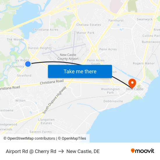 Airport Rd @ Cherry Rd to New Castle, DE map