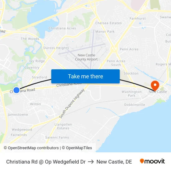Christiana Rd @ Op Wedgefield Dr to New Castle, DE map