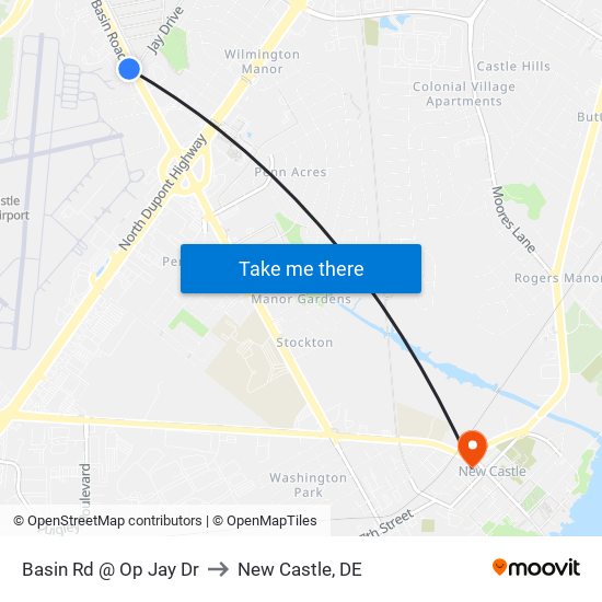 Basin Rd @ Op Jay Dr to New Castle, DE map