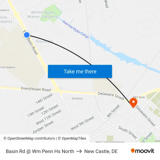 Basin Rd @ Wm Penn Hs North to New Castle, DE map