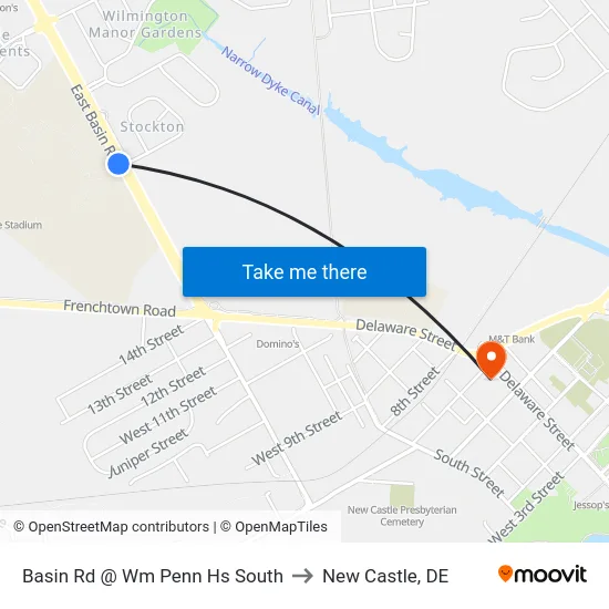 Basin Rd @ Wm Penn Hs South to New Castle, DE map