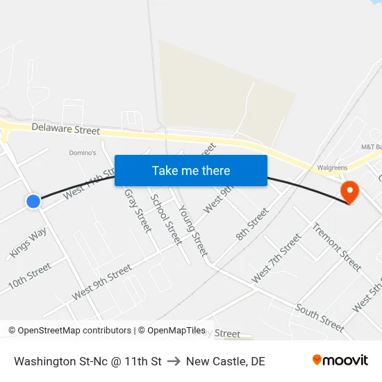 Washington St-Nc @ 11th St to New Castle, DE map