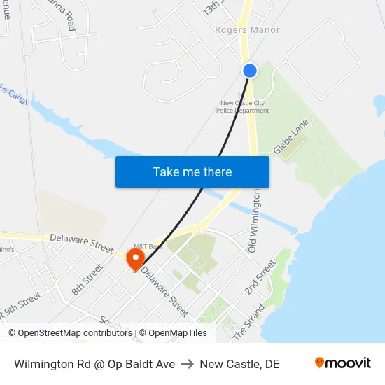 Wilmington Rd @ Op Baldt Ave to New Castle, DE map