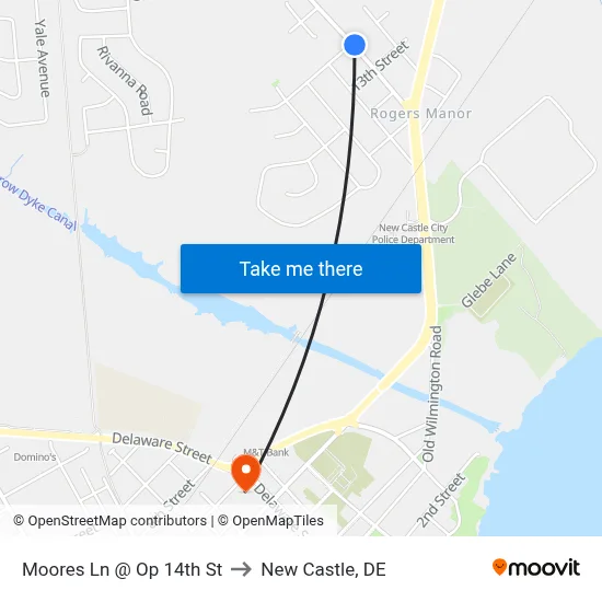 Moores Ln @ Op 14th St to New Castle, DE map