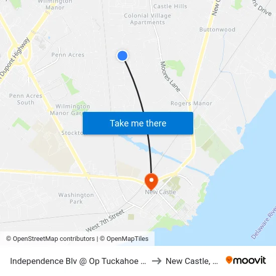 Independence Blv @ Op Tuckahoe Rd to New Castle, DE map