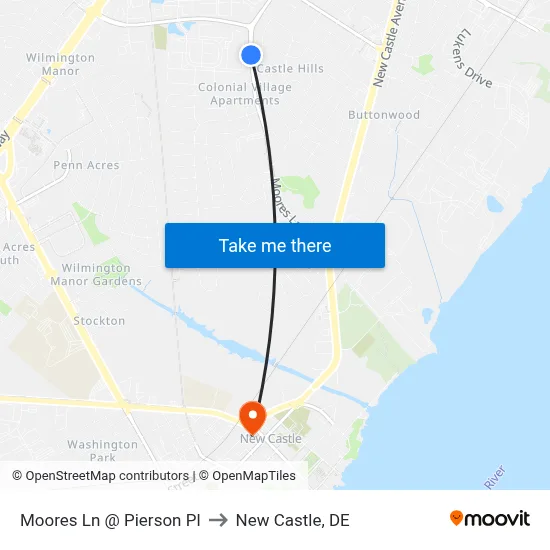 Moores Ln @ Pierson Pl to New Castle, DE map