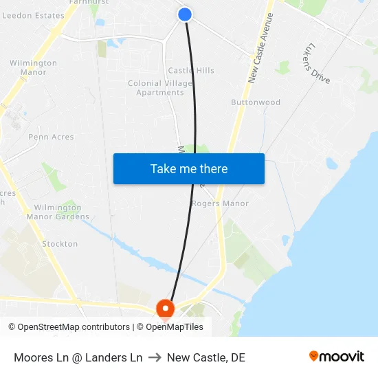 Moores Ln @ Landers Ln to New Castle, DE map