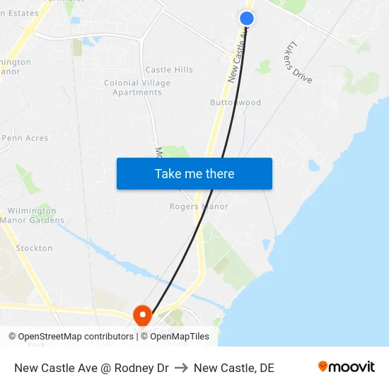 New Castle Ave @ Rodney Dr to New Castle, DE map