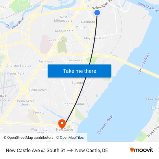 New Castle Ave @ South St to New Castle, DE map