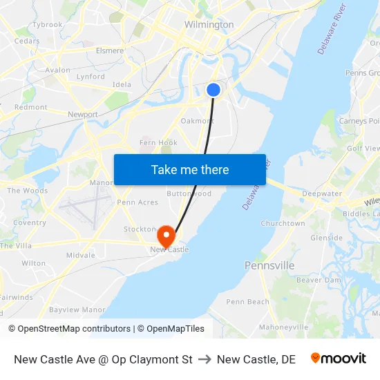 New Castle Ave @ Op Claymont St to New Castle, DE map