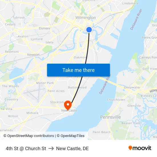 4th St @ Church St to New Castle, DE map