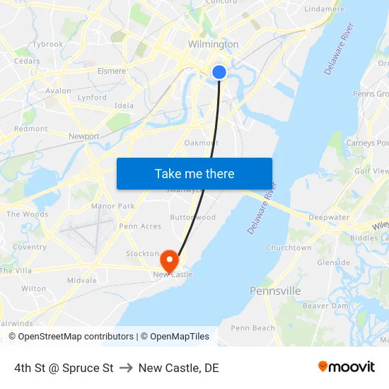 4th St @ Spruce St to New Castle, DE map