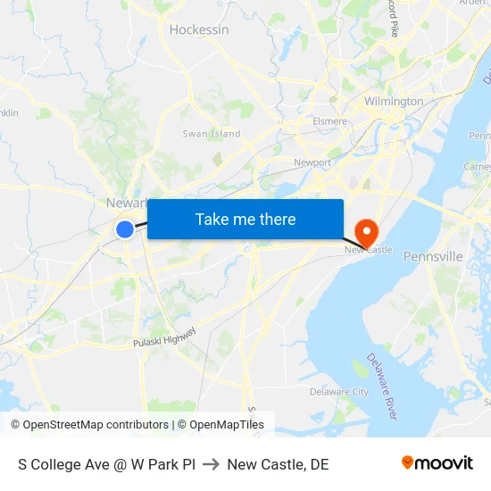 S College Ave @ W Park Pl to New Castle, DE map