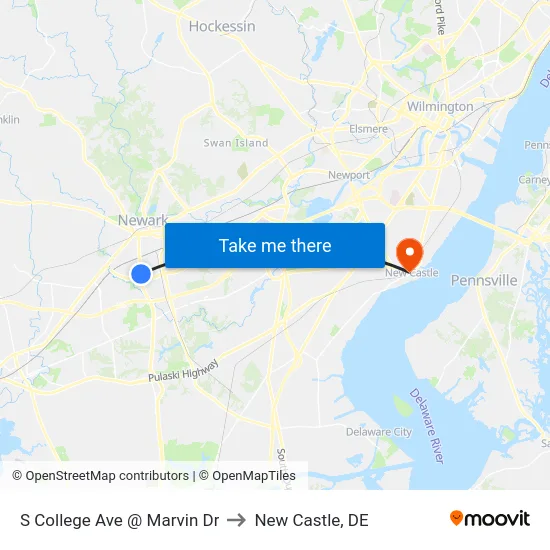 S College Ave @ Marvin Dr to New Castle, DE map