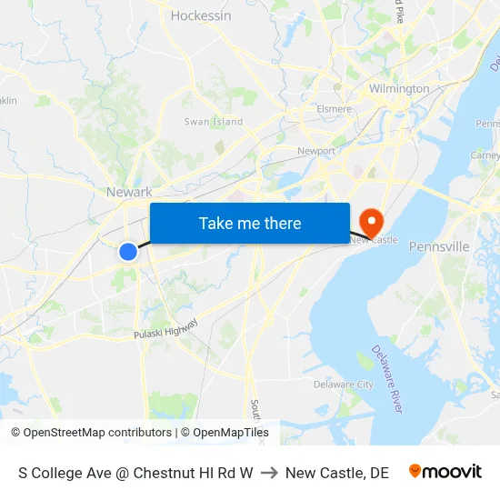 S College Ave @ Chestnut Hl Rd W to New Castle, DE map
