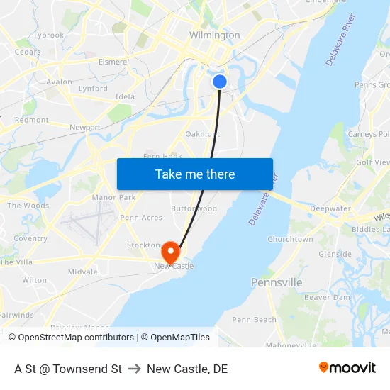 A St @ Townsend St to New Castle, DE map