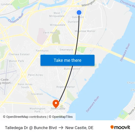 Talledega Dr @ Bunche Blvd to New Castle, DE map