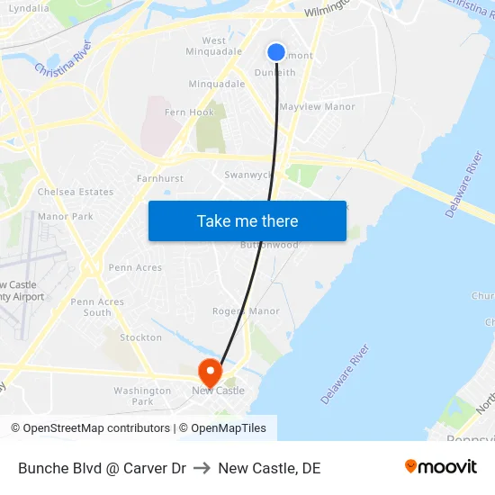 Bunche Blvd @ Carver Dr to New Castle, DE map