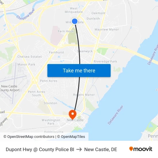 Dupont Hwy @ County Police Bl to New Castle, DE map