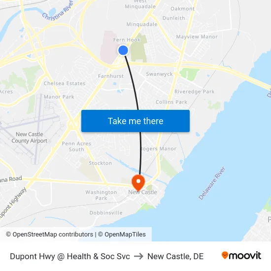 Dupont Hwy @ Health & Soc Svc to New Castle, DE map