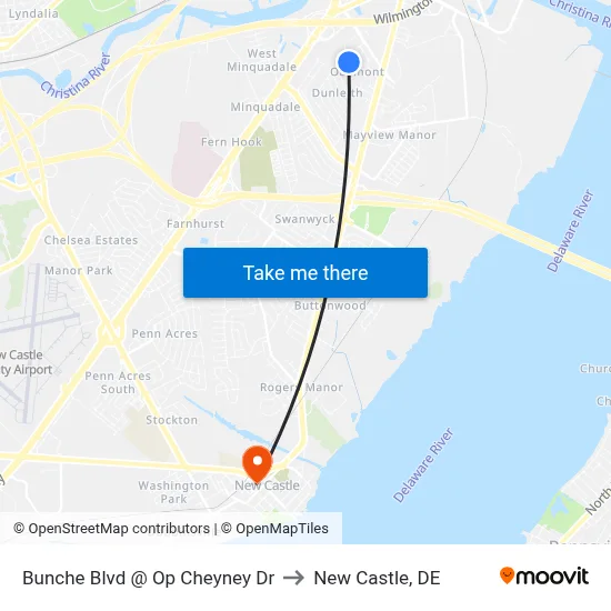 Bunche Blvd @ Op Cheyney Dr to New Castle, DE map