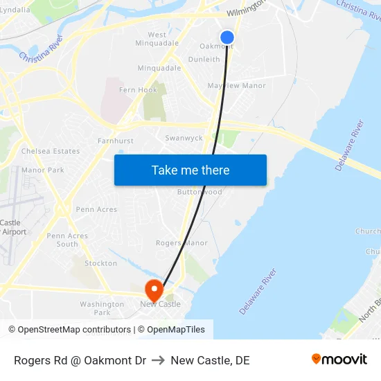 Rogers Rd @ Oakmont Dr to New Castle, DE map